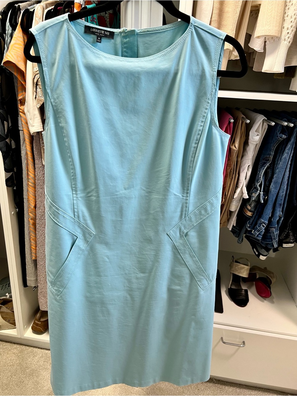 Lafayette 148 New York Aqua Blue Sleeveless Shift Dress
